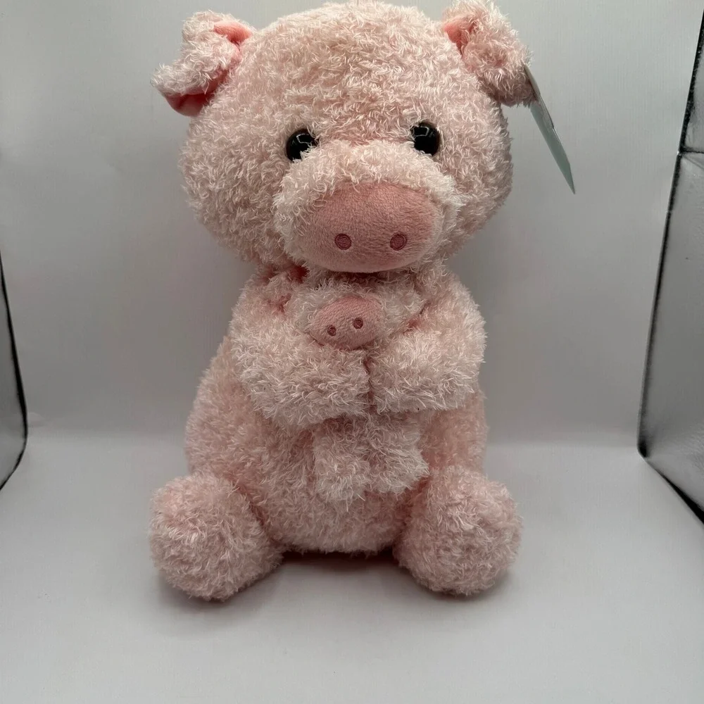 Walgreens Play Right Hug Me Plush Pink Curly Pig Holding Piglet Stuffed Animal